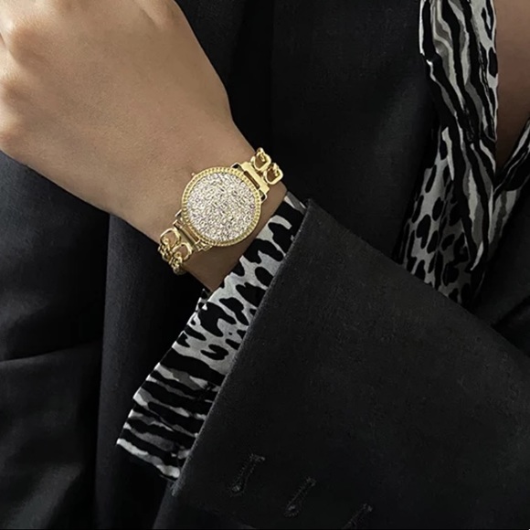 NEW 18K RHINESTONES DOUBLE WATCH CHAIN STRAP BRACELET - Picture 2 of 7